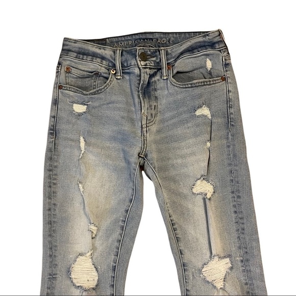 American Eagle Faded Distressed Ripped Skinny High Rise Next Level Flex Jeans - Picture 2 of 9